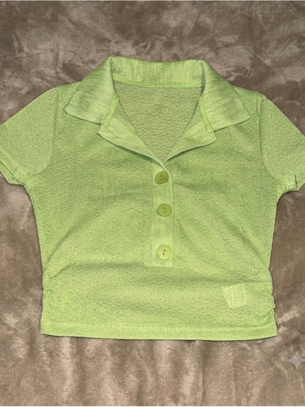 Women's Lime Green Terry Polo Top with Button Placket